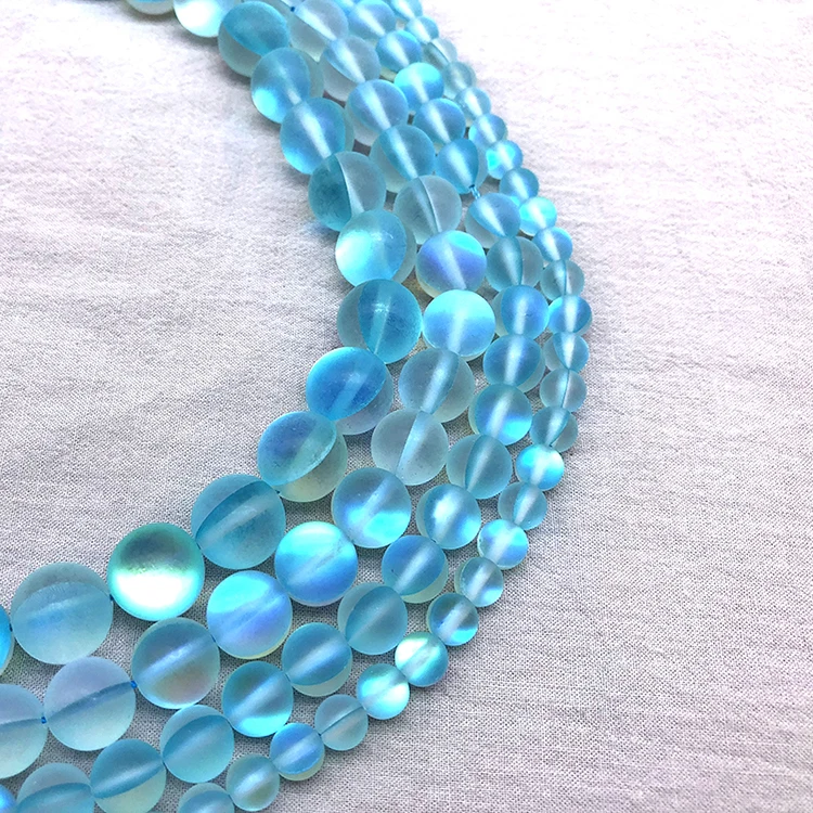 Light Blue Frost Moonstone Gem Matte crystal Round Beads 6 8 10 12MM Fit Diy DIY Chrams Necklace Bracelets For Jewelry Making