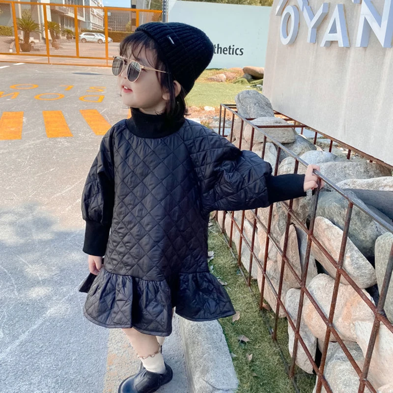 Girl Dress Super Soft Cotton Thick Padded Dress With Lantern Sleeve Toddler Girl Winter New Clothing Kids Ruffle Princess Dress