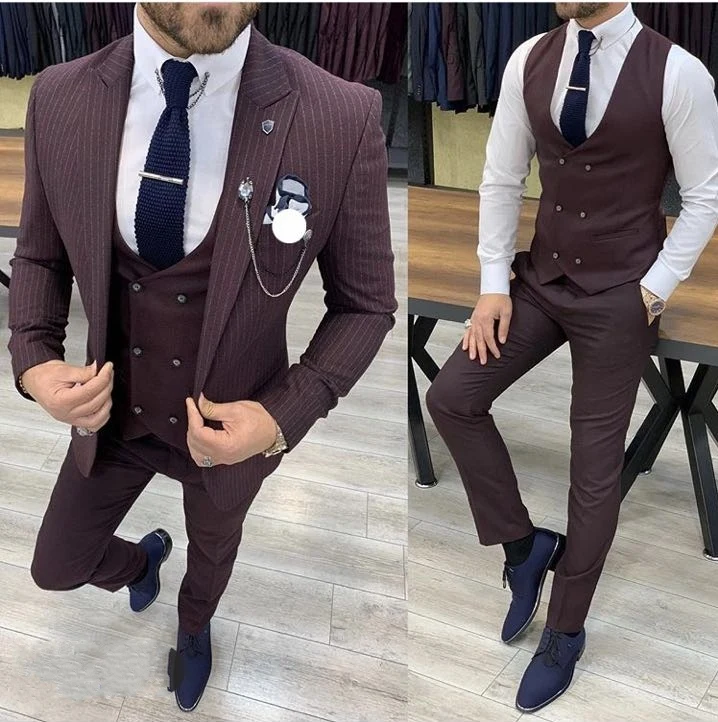 Grey Popular 3 Piece Latest Style Men Suit Design Business Stripe Slim Fit  Men Suit For Business Wedding Formal Men Wear - Suits - AliExpress