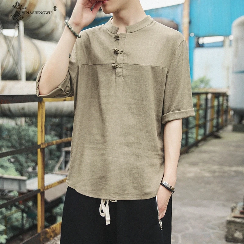 

Kimono Japanese Style Men Solid Color Short-Sleeved T-shirts Clothes Japan Harajuku Short Shirt Yukata Haori Cardigan Costumes