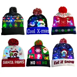 Модные Рождественские Зимние шапки для женщин, вязаная шапка, Эластичный светодиодный головной убор с черепом, толстые теплые шапки, Gorros