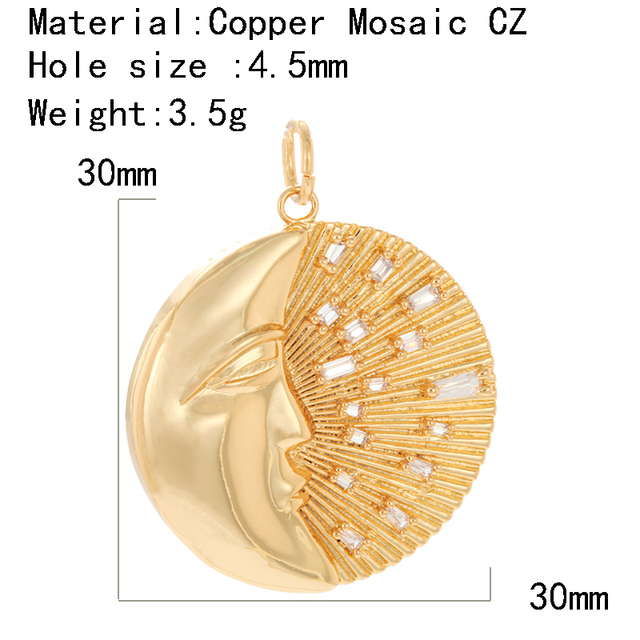 Moon Pendants Charms for Jewelry Making Vintage Gold Copper Zircon CZ Crystal Diy Necklace Charm Accessories Fashion Jewelry