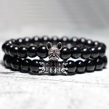 2pcs/Set Stone Bracelet Set Unisex Vintage French Bulldog Brazalete Distance Couple Pair Braslet Hand Jewelry Armband Joyas Gift(China)