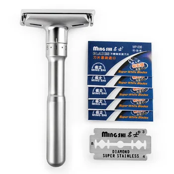 

DDPGGL Adjustable Safety Razor Double Edge Classic Mens Shaving Mild to Aggressive 1-6 File Hair Removal Shaver It with 5 Blades