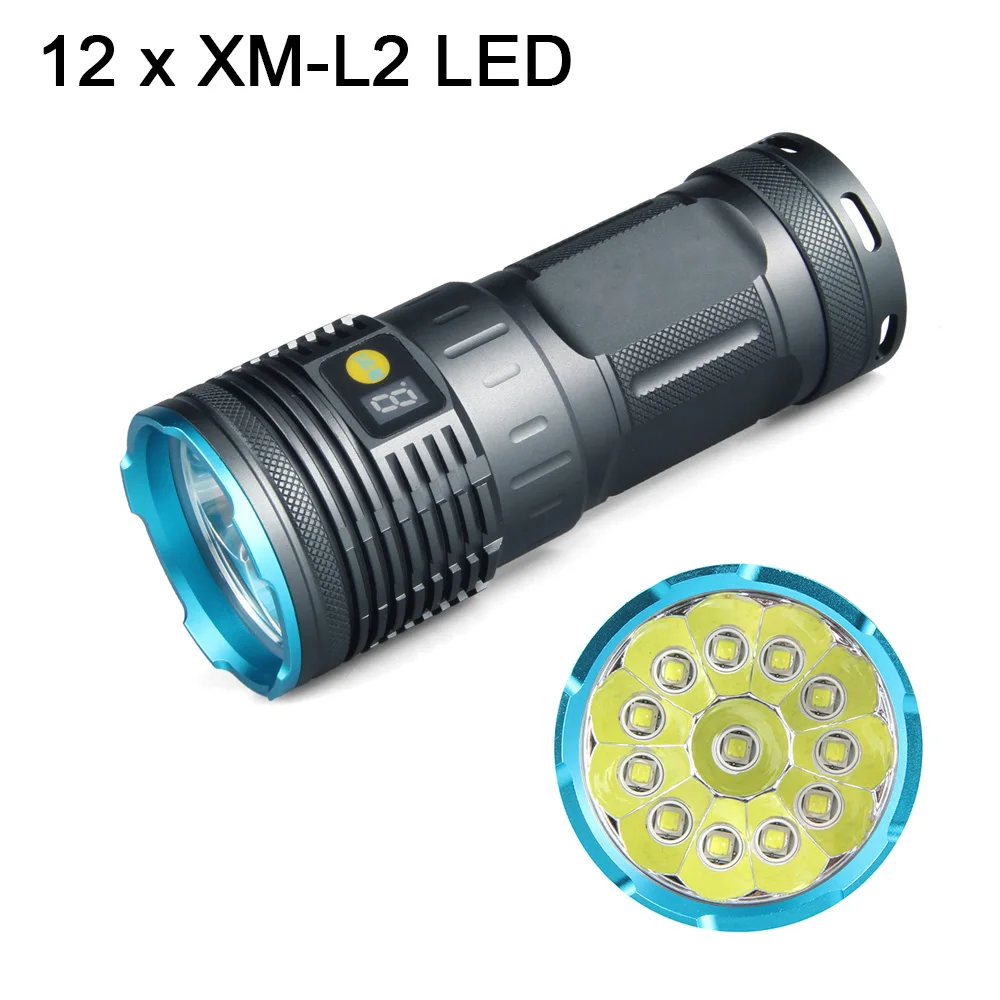 

Newest Q8 Powerful LED flashlight 72000 lumens 12 * L2 LED flashlight 4 modes Portable tactical flashlight light lamp 4 * 18650