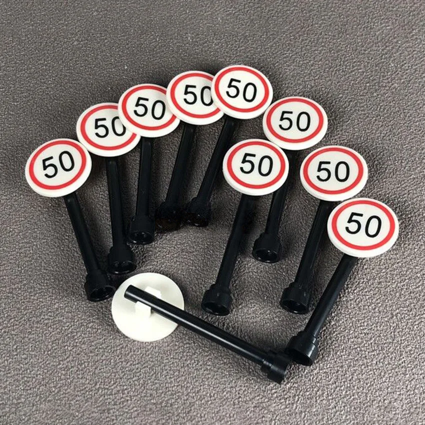  10Pcsset DIY Street Road Traffic Warning Sign Building Blocks Legoingly City Street MOC Baseplate Accessories Bricks Kids Toys (4)