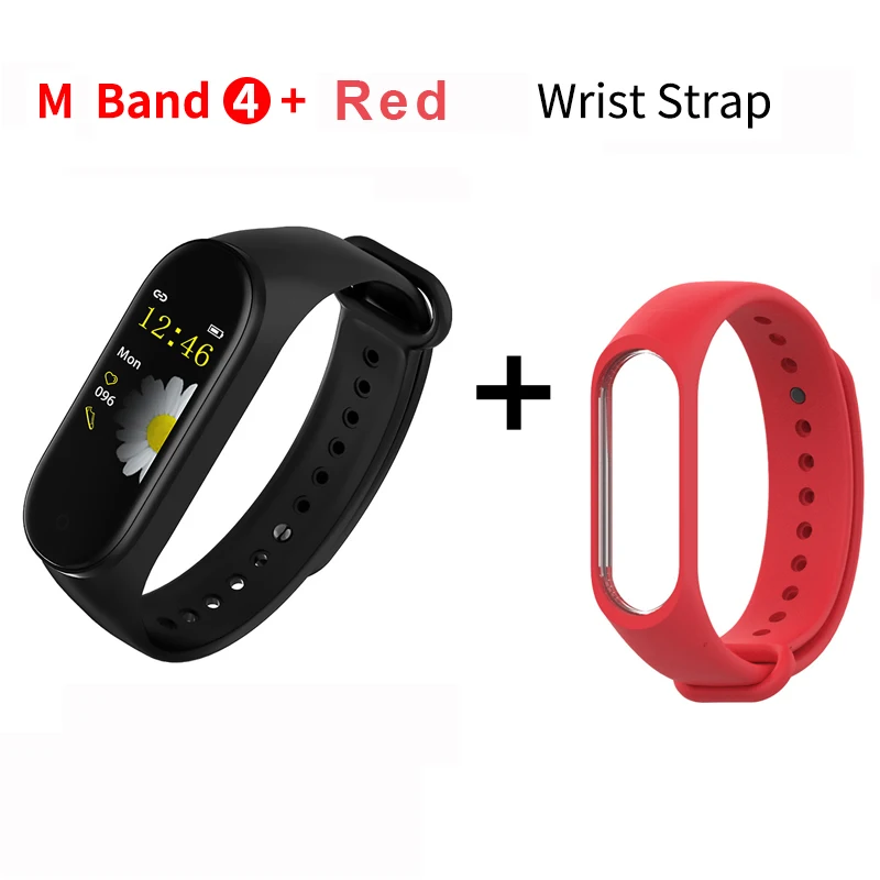 black red M4 Smart Bracelet Waterproof Color Screen Smart Band Bluetooth Heart Rate Fitness Monitor Wristband Newest Smart Bracelet - Цвет: black red
