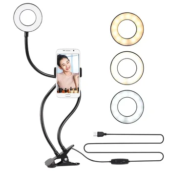 

Selfie Ring Light with Cell Phone Holder Stand for Live Stream/Makeup LED Camera Lighting 3-Light Mode with Flexible Arms