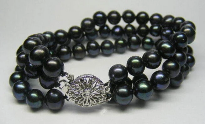 DYY 913+++ 3 ряда 7-8 мм черная культурная жемчужина акоя браслет 7,5"