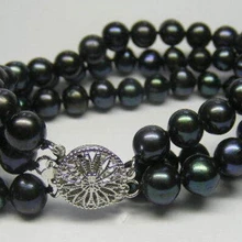 DYY 913+++ 3 ряда 7-8 мм черная культурная жемчужина акоя браслет 7,5"