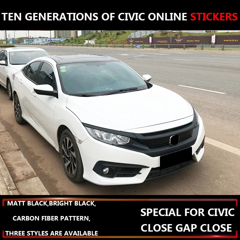 Для Honda Civic 9 шт Передняя средняя решетка гриль крышка-наклейка для салона черные декоративные аксессуары для стайлинга автомобилей