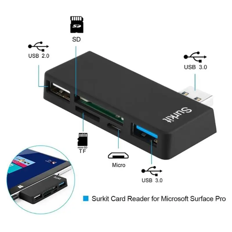 Высокоскоростной считыватель карт памяти Micro/USB2.0/3,0/TF/для microsoft Surface Pro 3/4, совместимый с Andorid и Windows