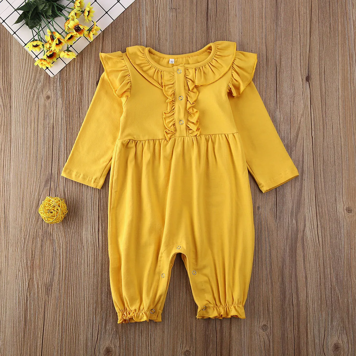 One Piece Newborn Infant Baby Boy Girl Long Sleeve Romper Ruffle Solid Jumpsuit Clothes Outfits Clothing