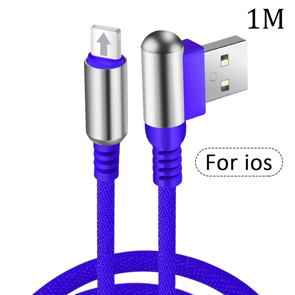 90 градусов Micro USB кабель type C быстрая Синхронизация данных зарядный кабель Andriod Microusb type-C мобильный шнур для телефона для Xiaomi Redmi 4 - Цвет: For ios Blue