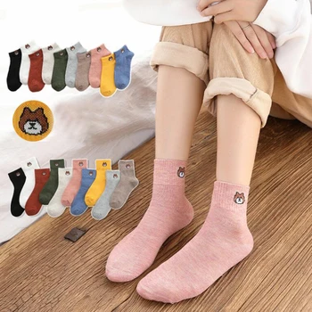 

5Pairs/lot Harajuku Bear Socks Women Cute Long Cotton Socks Autumn Funny Winter Socks Femme Streetwear calcetines medias
