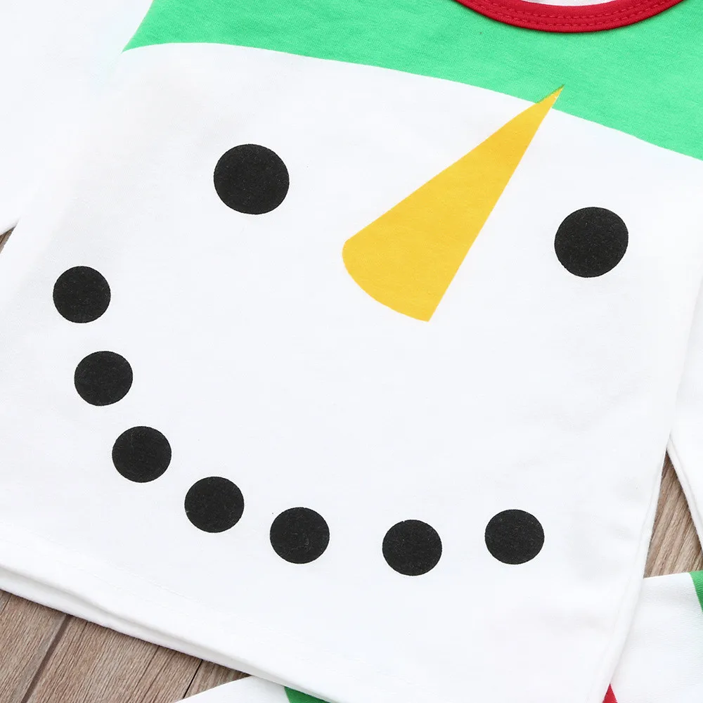 fashion baby girl clothes cotton long sleeve Solid Kids Snowman T shirt Tops+Striped Pants Trousers Christmas Clothes Set