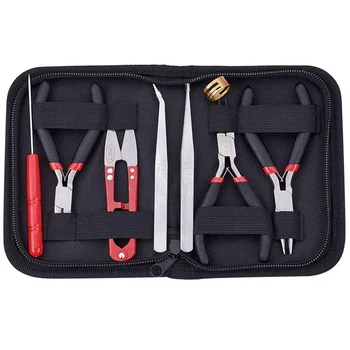 

8Pc/Set Jewelry Tools With Plies And Scissor Beading Tool Kit For Jewelry Making Diy Tools Package Beaders Black 155X110X35Mm