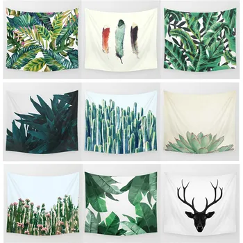 

Green Leaves Tapestry Tropical Plant Wall Hanging Farmhouse Home Decor Tapestries Tablecloth Bedspread Tenture Carpet