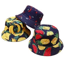 

Panama Bucket Hat Men Women Bucket Cap Fruit watermelon Print Hat Bob Cap Hip Hop Gorros Fishing Fisherman Hat Double Side Wear