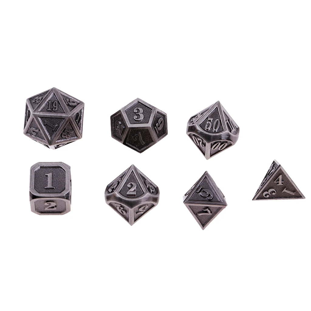 Nickel 7-Die цинковый сплав РГС MTG настольная игра кости для подземелий и драконов DND - Цвет: Nickel