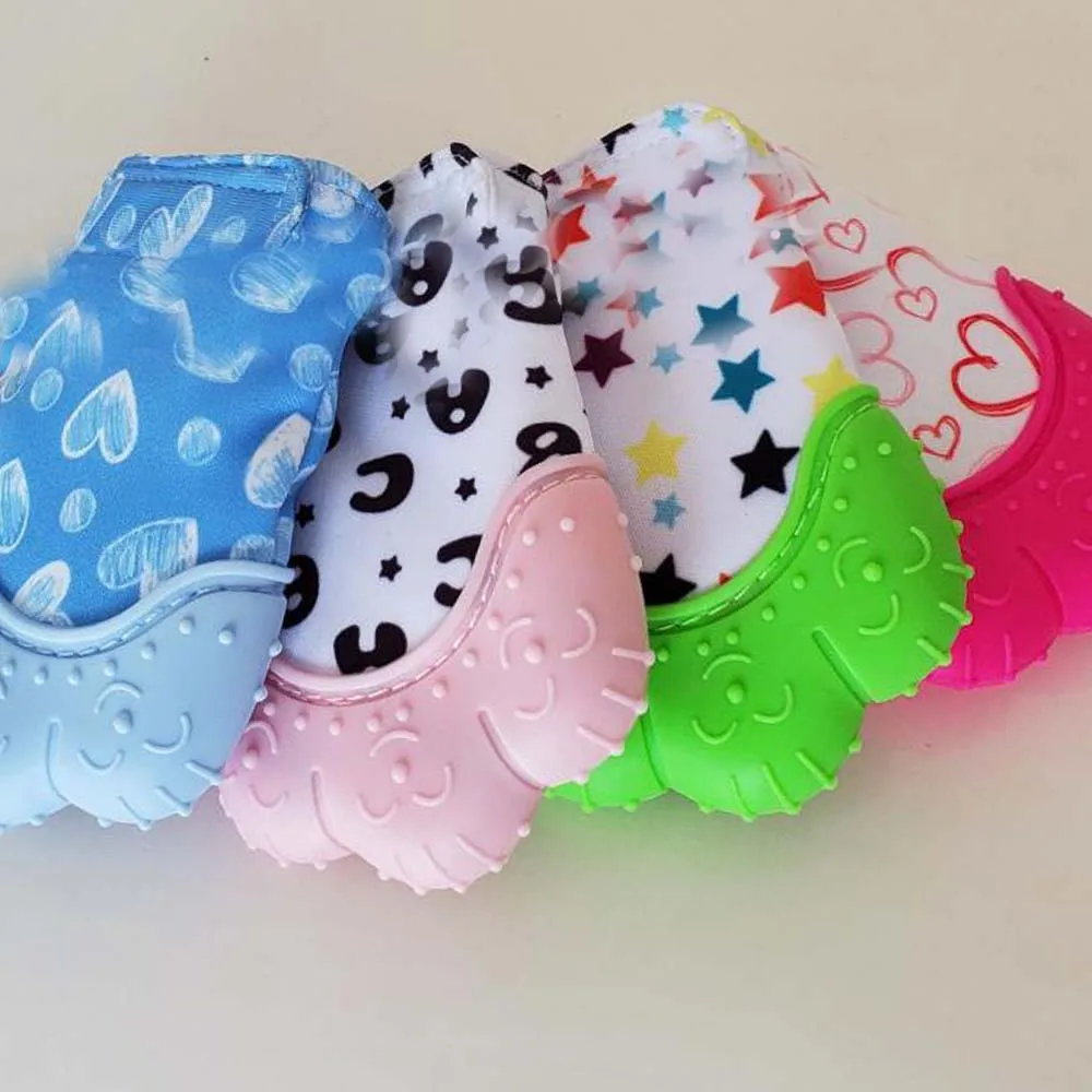Hot Baby Teether Heart Star Print Silicone Mitten Gloves Kids Children Teethers Anti-eating Hand Teething Care | Детская одежда и