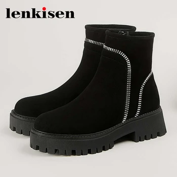 

Lenkisen 2020 new arrival winter keep warm Chelsea boots sheep suede round toe thick bottom platform fashion ankle boots L9f2