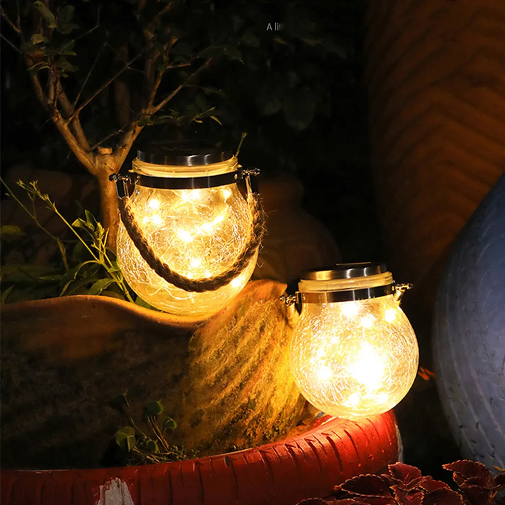 Солнечный медный провод лампа трещина шар стеклянная банка светодиодный гирлянда сказочные огни гирлянды на солнечной энергии Сад Рождественский Декор для наружного# LC