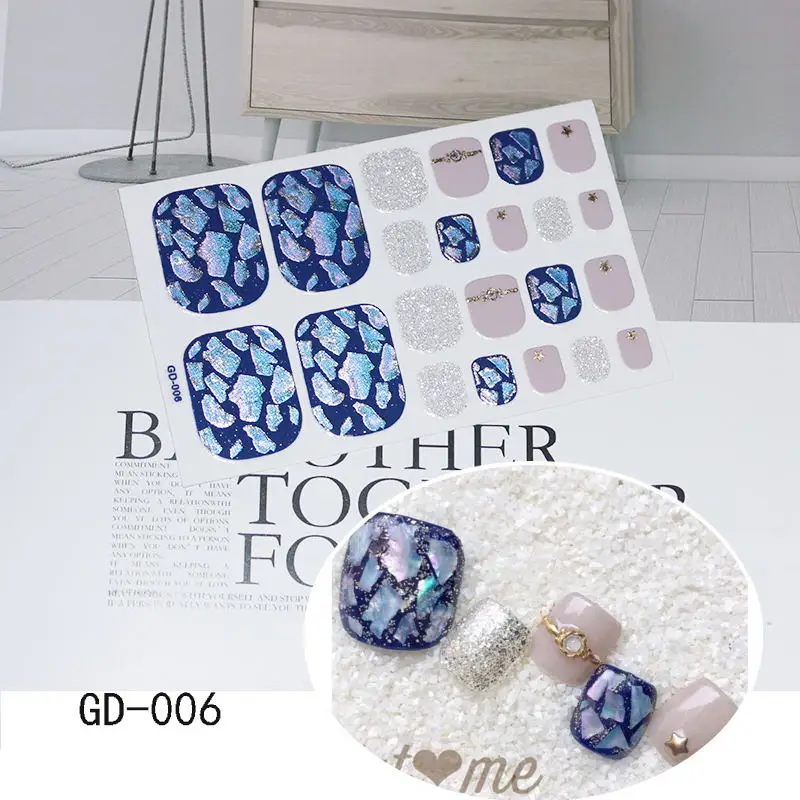 GD-006 22 стикера для ногтей в корейском/японском стиле, полностью покрывающие ногти, водонепроницаемые наклейки для ногтей, наклейки для ногтей, наклейки для ногтей - Цвет: GD-006