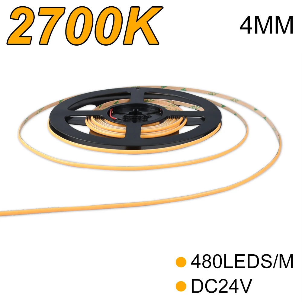 Супер тонкая Светодиодная лента 2700K 4 мм PCB Ширина IP20 DC24V 6 Вт/м 480led s/m COB | Лампы и