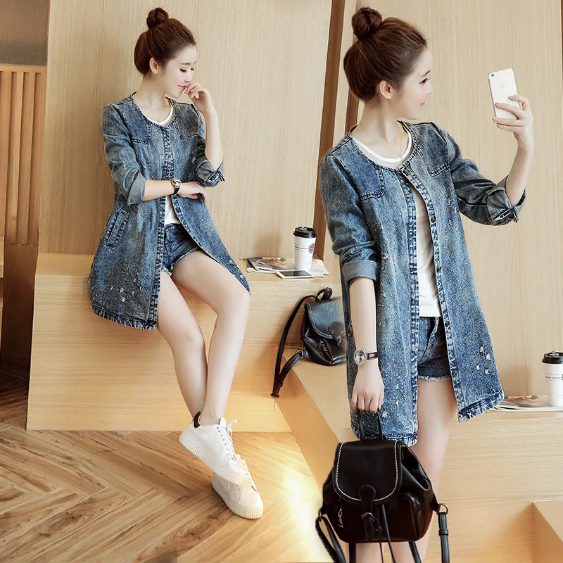 

Thin Trench Coat Women's Mid-length Korean-style 2018 Autumn New Style Tops Fashion Slim Fit Students Jeans Coat Popular Brand