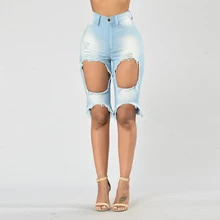 Джинсы с дырками и карманами, стильные женские джинсы с высокой талией,, летняя одежда с дырками, повседневная облегающая одежда синего цвета для девочек, модные хлопковые брюки, Новинка