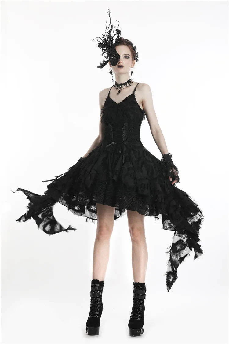 

Darkinlove Women's Gothic Feather Lace Sexy Strap Dress Stage Perform Costume Evening Party Women Sexy Dress