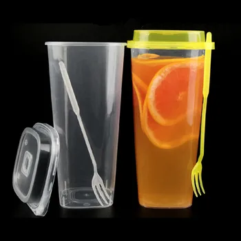 

50pcs High quality 1000ml disposable transparent plastic cups large creative square party favor coffee tea beverage cup with lid