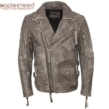 Винтажная мотоциклетная мужская куртка кожаная куртка Толстая воловья кожа Slim Fit Moto Байкерская натуральная куртка мужская кожаная куртка зимняя M455