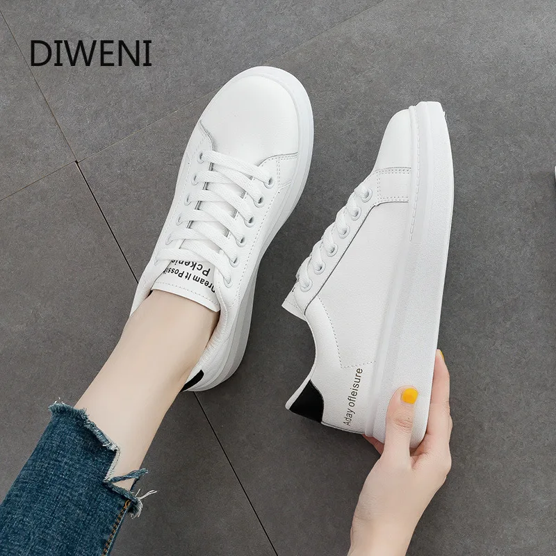 

DIWEINI 2019 Women Sneakers Fashion Breathble Vulcanized Shoes Pu leather Lace up Casual Tenis Feminino Zapatos De Mujer N230