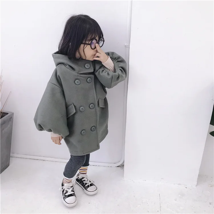 New winter Korean style personality wild long section warm thick woolen loosen hooded jacket outerwear for girls