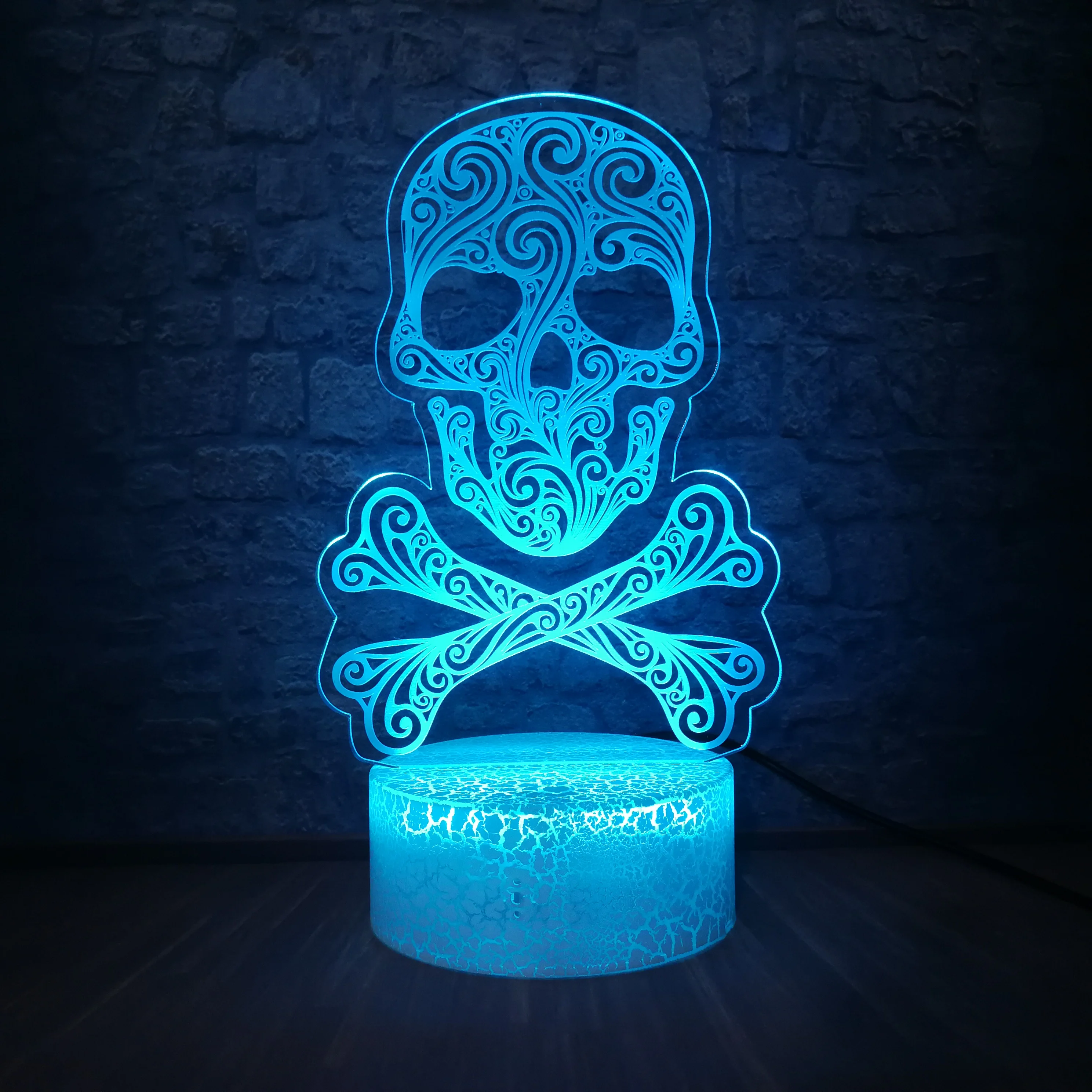 Halloween Skull 3D LED Color Night Light Change Lamp 7 Changing Atmosphere Pirate Desk Party Luminaria Decor Kid Gift | Лампы и