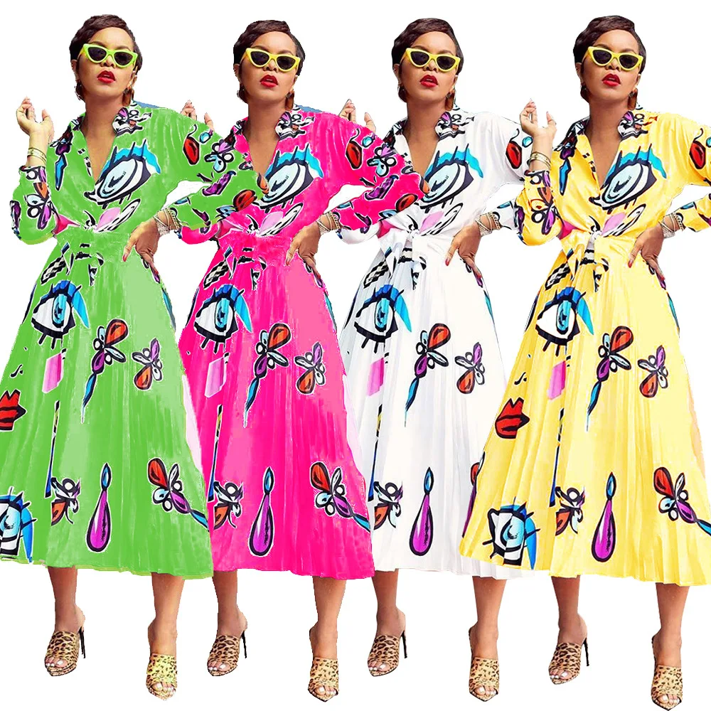 

2019 new summer and autumn elegent fashion style african women printing plus size dress S-XXL