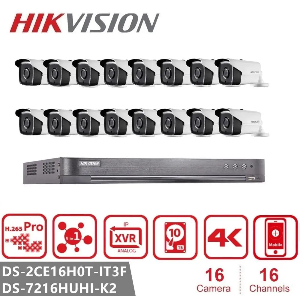 Камера видеонаблюдения Hikvision камера безопасности 4 в 1 16 каналов DVR + 5 МП гибридная