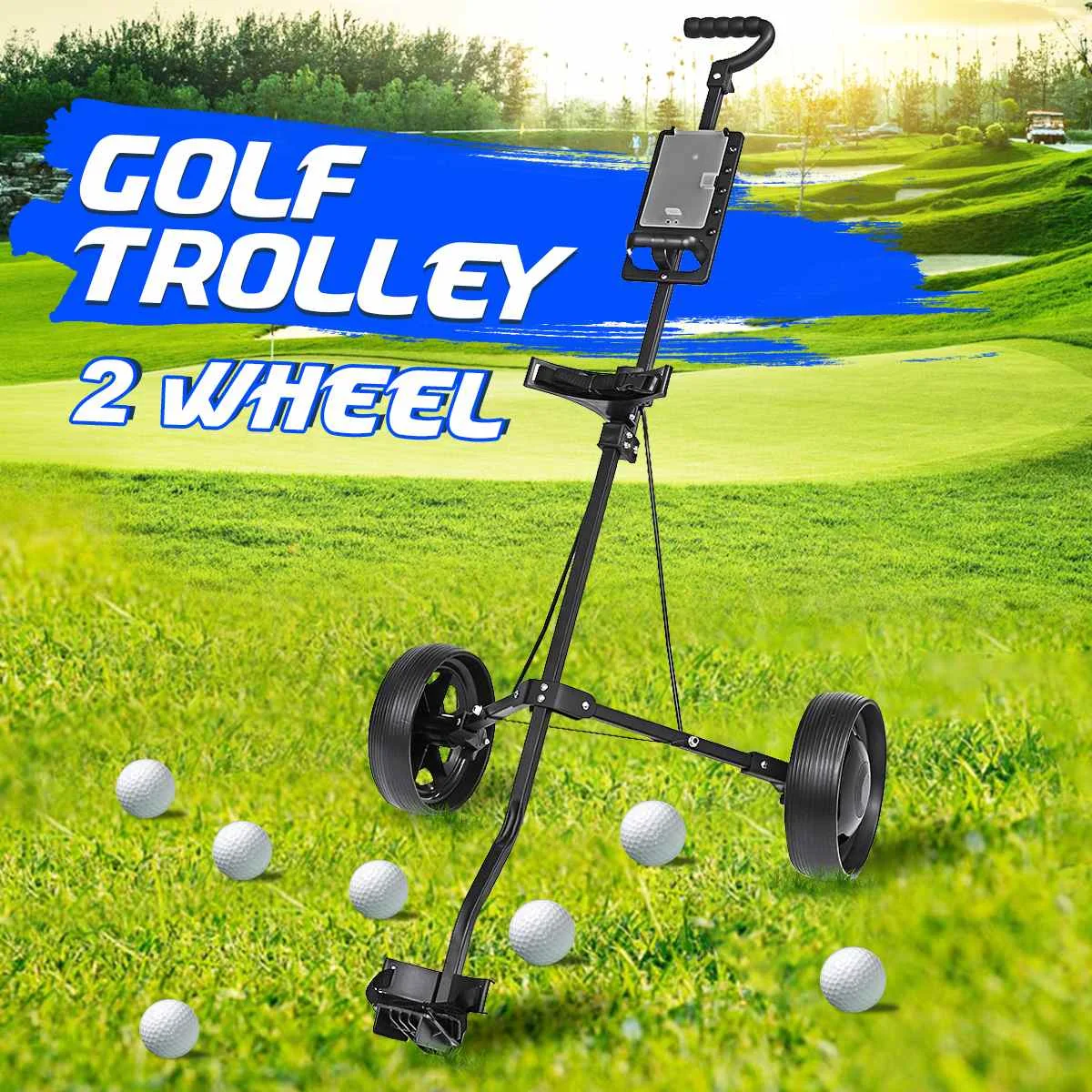 Golf Pull Cart Iron Black Adjustable Golf Trolley Cart 2 Wheels Push Pull Aluminium Alloy Foldable Trolley With Brake