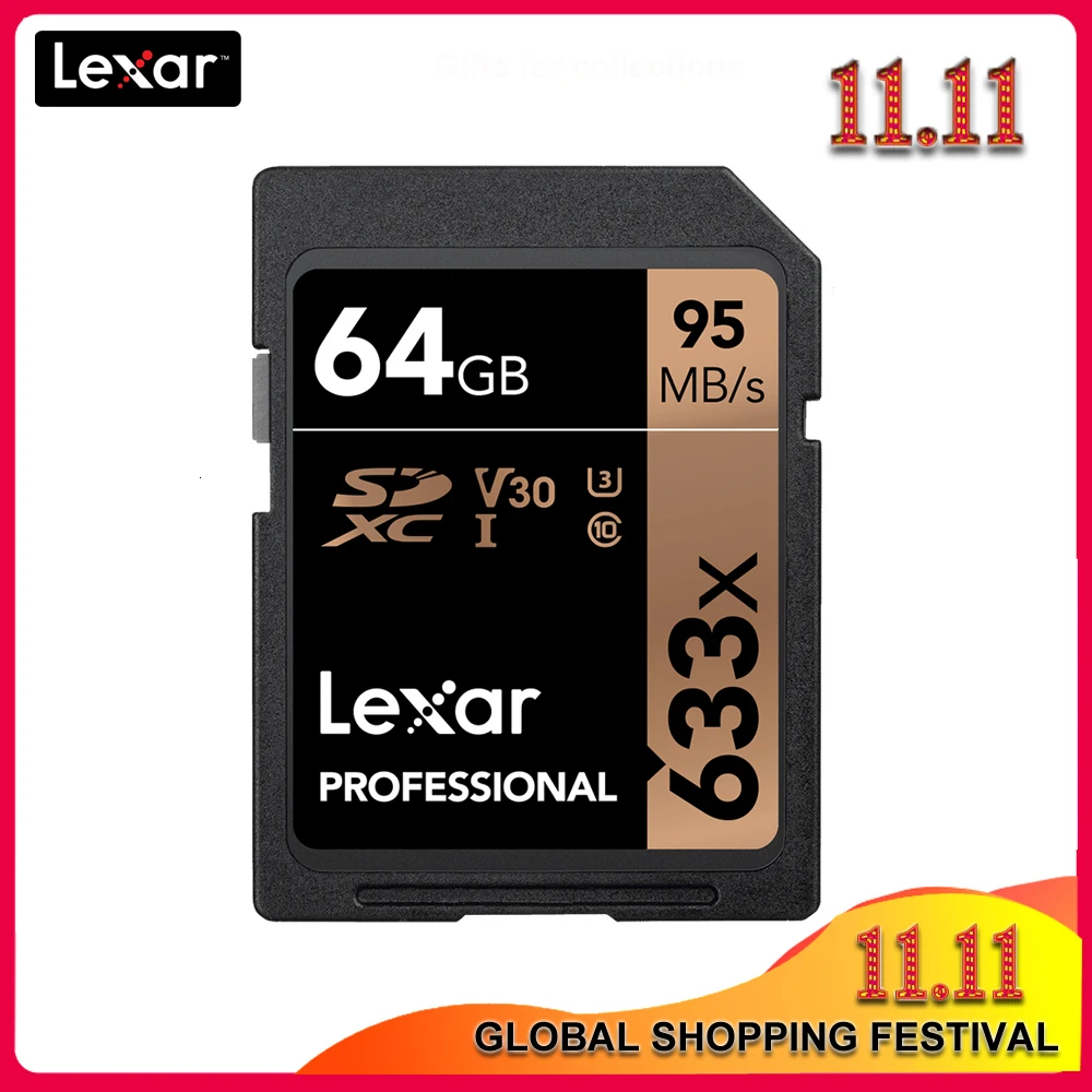 100% Оригинальный Lexar 633x16 ГБ, 32 ГБ, 64 ГБ, класс 10 SD карта SDHC/SDXC карты памяти SD карты 128 ГБ 512 г 95 МБ/с. для зеркальной однообъективной камеры/HD