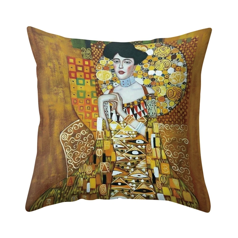 

Vintage Khaki Imagining Figure Painting Pillow Case with Invisible Zipper Home Retro Pillowcase for Home Living Room Washable