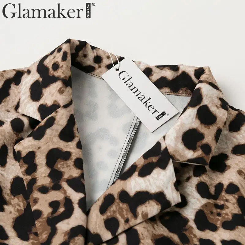 Glamaker, Леопардовый принт, отложной воротник, куртка для женщин, пуговицы, длинный рукав, теплый элегантный блейзер для женщин, Осень-зима, сексуальная куртка