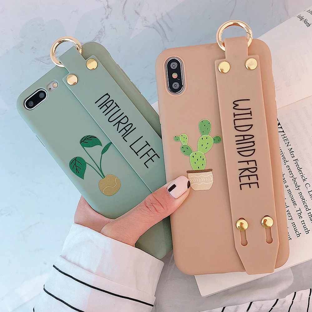 

Prumya Stylish Cute Cactus Letters Phone Case For iphone XS MAX XR X 8 7 6 6s plus Cases Soft Shell Bracket Wrist Strap Cover