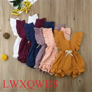 

2020 6 Color Cute Baby Girl Ruffle Solid Color Romper Jumpsuit Outfits Sunsuit for Newborn Infant Children Clothes Kid Clothing