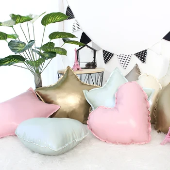 

Eco Friendly PU leather star/love heart pillow cushion imitation leather headrest bed backrest lumabr pillow waist cushion