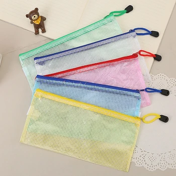 

1PCS A6 Grid Pencil Case Transparent Zipper Bill File Bag Creative Student Stationery Waterproof Data Storage Bag 23.7*11.7cm