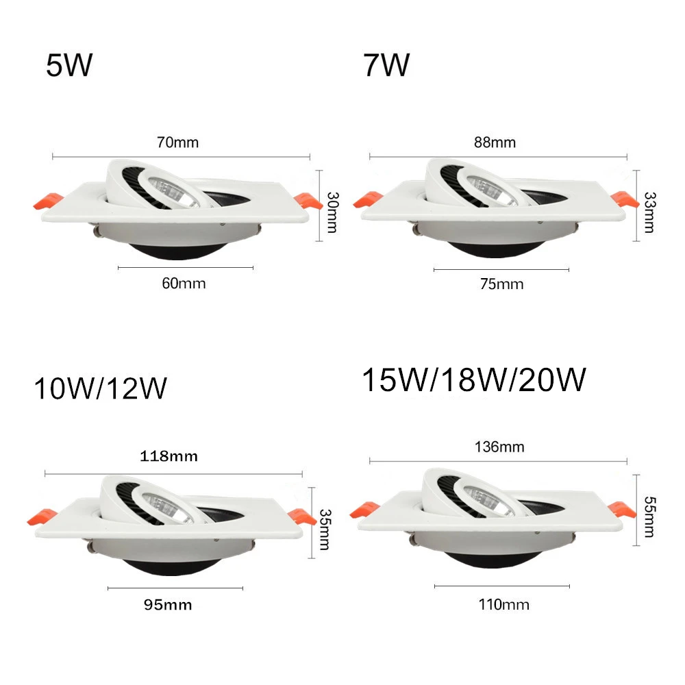 [DBF] вращающийся угол светодиодный встраиваемый светильник 5 Вт 7 Вт 10 Вт 12 Вт 15 Вт светодиодный потолочный Точечный светильник 3000 К/4000 к/6000 К черный/белый корпус