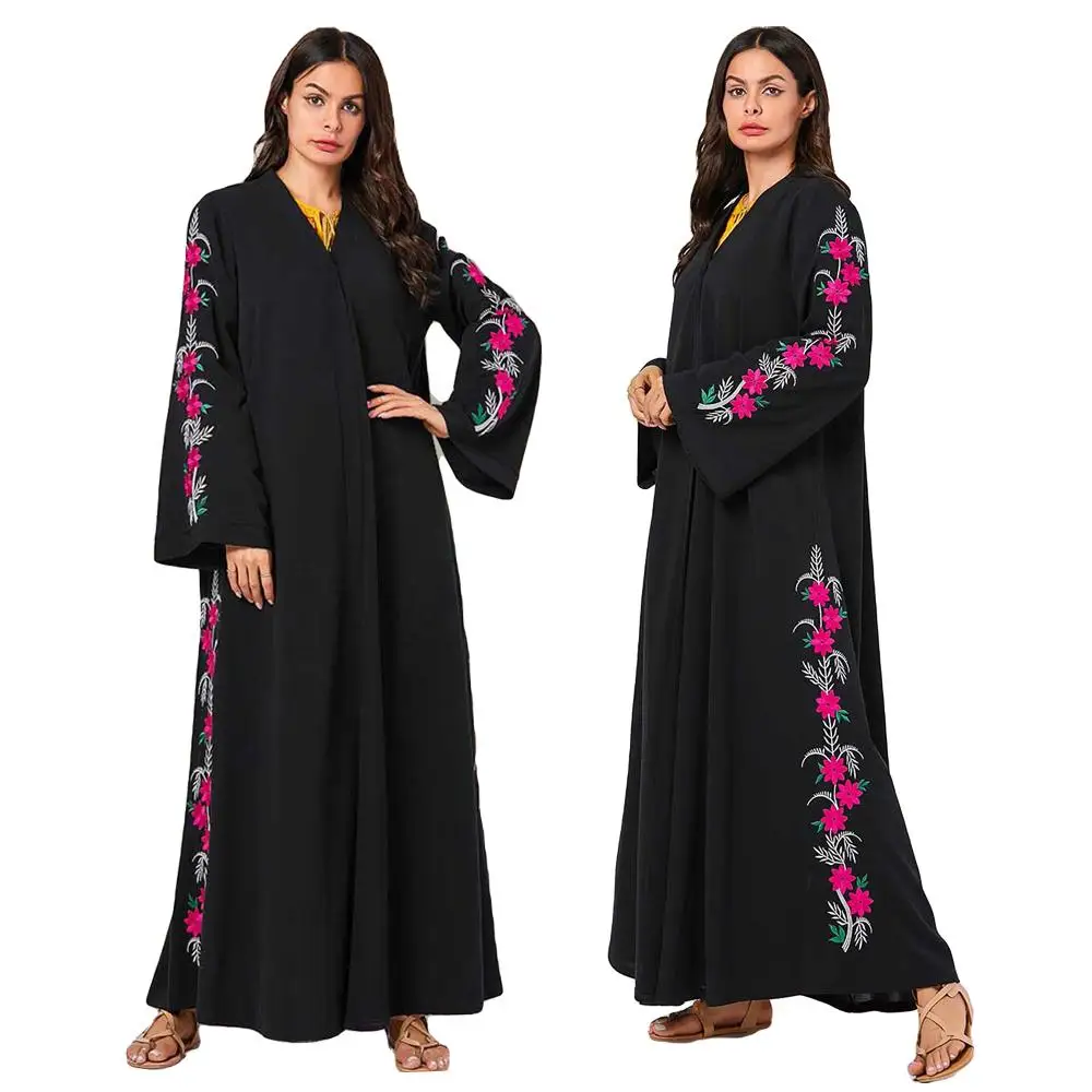 Дубай открытый abaya кимоно с вышивкой jilbaw женское длинное платье пуговицы мусульманское платье свободные плюс размер платье открытый кардиган мода