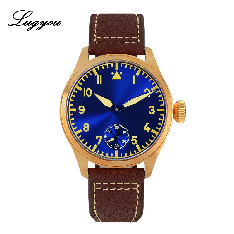 Часы авиаторы Lugyou San Martins бронзовые часы с ручной обмоткой Чайка 6498 Sapphire кожаный